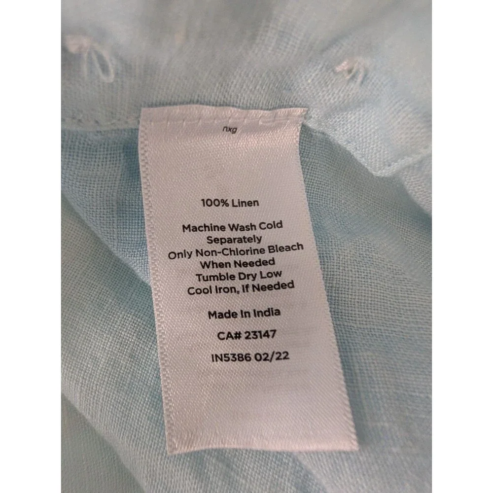 TALBOTS Womens XLP Ombre Dip Dye 100% Linen Roll Tab Button Shirt Blouse Top